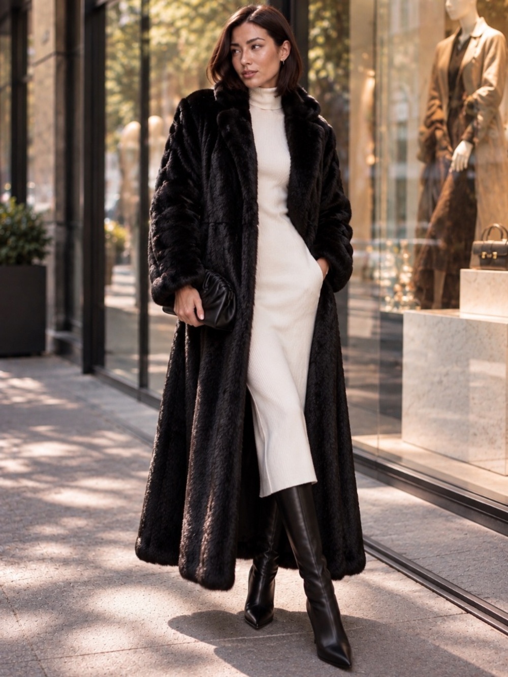 Donna Salyers Fabulous Furs Black Mink Full Length Faux Fur Coat L NWOT